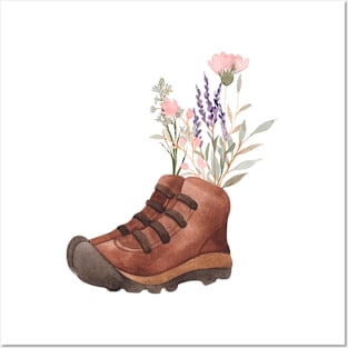 Wildflowers with hiking boots Posters and Art